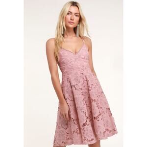 Lulus Dusty Rose Nora Lee Floral Lace Midi Dress Boho Cocktail Party Wedding M